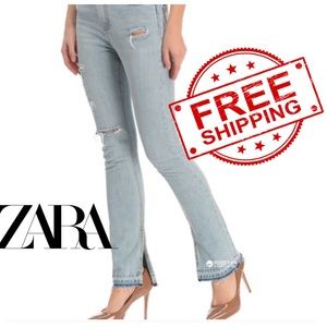 NWT Zara Woman Distressed Jeans with slits - 4